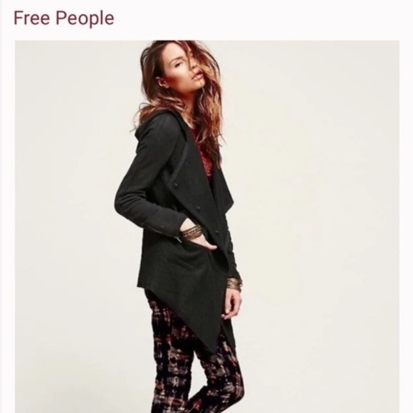 Free People Coat Black Drippy Wool Jacket S Asymmetrical Granola  Boho Festival - Picture 10 of 16